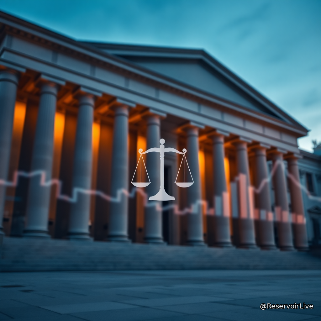 Représentation symbolique d'une victoire judiciaire avec logos de Kalshi et Polymarket, tribunal fédéral américain en arrière-plan